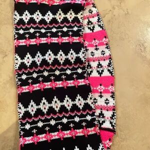 Justice vintage knitted sparkly, pink, black, white, and silver scarf